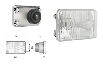 Element optyczny typu H4, rozstaw uchwytów 142x65 (światła: mijania, drogowe, pozycyjne)