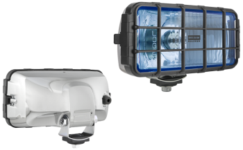 Drogowy reflektor halogenowy w chromowanej obudowie - błękitny