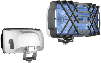 Drogowy reflektor halogenowy w chromowanej obudowie - błękitny