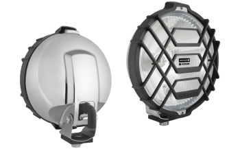 Drogowy reflektor halogenowy w chromowanej obudowie ze światłem pozycyjnym