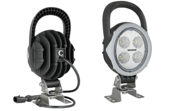 Lampa robocza z diodami LED, uchwytem omega, przewodem, złączem AMP SuperSeal i wyłącznikiem