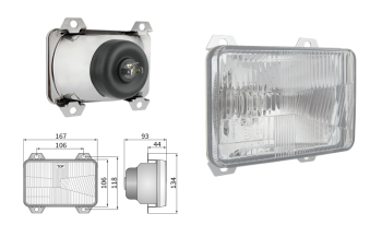 Element optyczny typu H4, rozstaw uchwytów 106x118 (światła: mijania, drogowe)