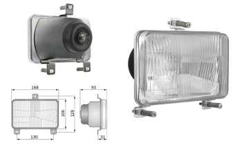 Element optyczny typu H4, rozstaw uchwytów 130x128 (światła: mijania, drogowe)