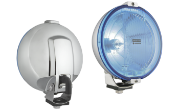 Drogowy reflektor halogenowy w chromowanej obudowie - błękitny