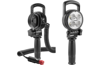 Lampa robocza z diodami LED, rękojeścią, przewodem spiralnym i wyłącznikiem