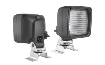 Halogenowa lampa robocza z uchwytem omega, wbudowanym złączem AMP Faston i wyłącznikiem