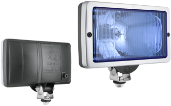 Drogowy reflektor halogenowy z chromowaną ramką - błękitny