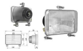 Element optyczny typu H4, rozstaw uchwytów 130x128 (światła: mijania, drogowe, pozycyjne)