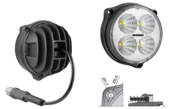 Lampa robocza z diodami LED, przewodem i złączem Deutsch DT04-2P (umocowanie pod 3 śruby)