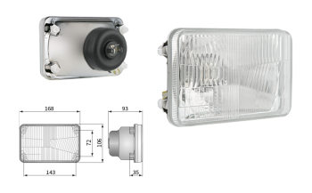 Element optyczny typu H4, rozstaw uchwytów 143x72 (światła: mijania, drogowe, pozycyjne)