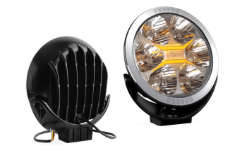 Drogowy reflektor z diodami LED, chromowaną ramką i dwukolorowym światłem pozycyjnym